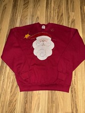 Jerzees Vintage Ugly Christmas Crewneck Sweatshirt Santa Red Unisex Large L