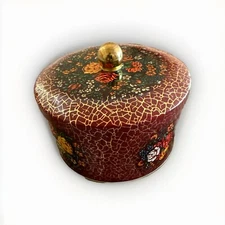 Vintage Daher The Tin Box Company Round Red & Floral Container Made in England