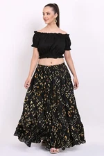 Women's Jaipuri 4 Tier Gypsy Belly Dance Cotton Black Polka Dot Long Maxi Skirt
