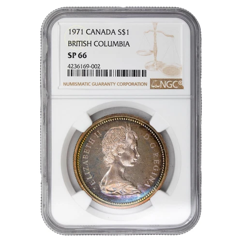 Canada 1971 British Columbia $1 Silver Dollar Coin - NGC SP-66 - Nice Colour