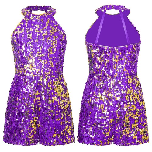 Kids Romper Girls Allover Sequin Pageant Halter Neck Strapy Back Jumpsuit - Picture 41 of 118