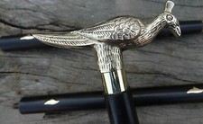 Antique Brass Peacock Head Handle Vintage Black Wooden Walking Stick Cane Style