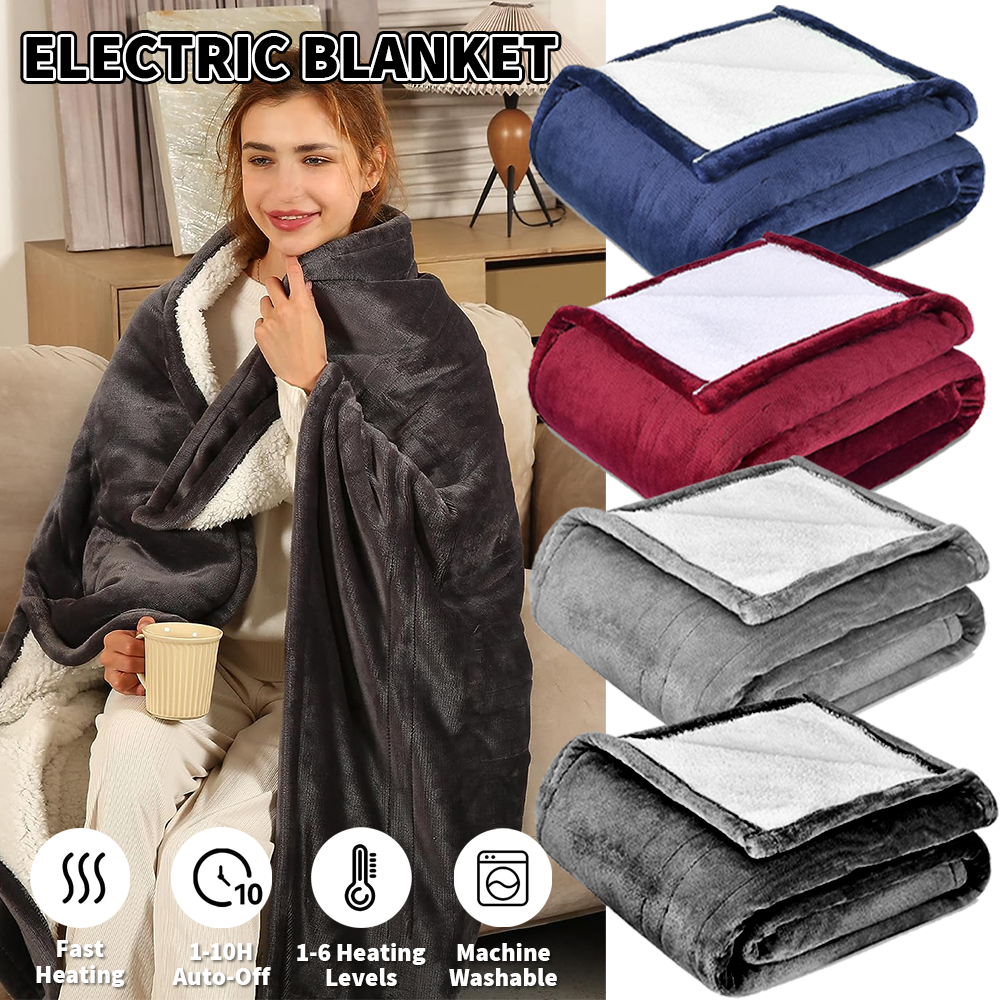 Luxurious Electric Heated Throw Soft Fleece Grey Over Blanket Digital