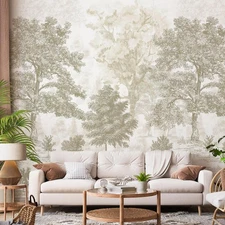 Vintage Forest Wall Mural Peel and Stick 148" W x 98" H Beige Tree Wallpaper ...