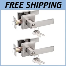 Contemporary Satin Nickel Entrance Lockset, 2 Pack