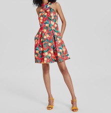 Vince Camuto Women's Red Scuba Crepe Lemon Crisscross Neck Dress Petite Size 12P