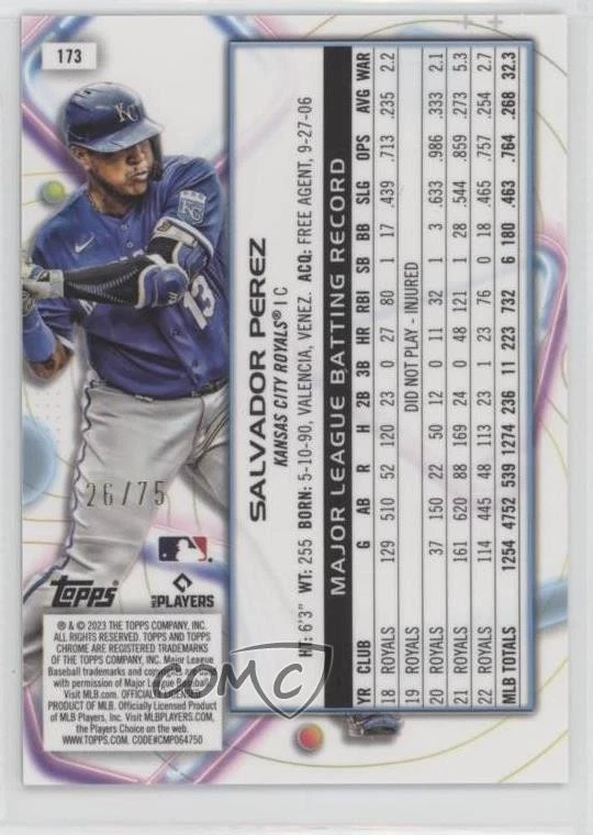 2023 Topps Cosmic Chrome Green Space Dust Refractor /75 Salvador Perez #173 - Image 2 of 2