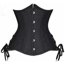 Daisy Corsets Top Drawer Black Satin Double Steel Boned Curvy Cut Waist Cincher
