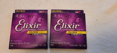 2 Sets Polyweb Elixir Acoustic Guitar Strings 11050 Light 11000 Extra Light New