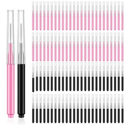 100 PCS Micro Eyebrow Brush, Black Eye Brow Lamination Brushes with Cap, Pink...