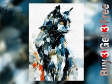 Schwarze Katze Porträt 5"x7" Druck auf mattem Papier | Stimmungsvolles Aquarell Katze Kunst