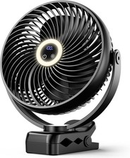 Clip-On Fan with LED, 10000mAh Rechargeable, 3-Speed, 360  Rotation, Black