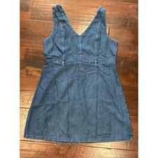 NWOT American Eagle Denim Pinafore Dress 1653374200, Women XL V-Neck Mini Jumper