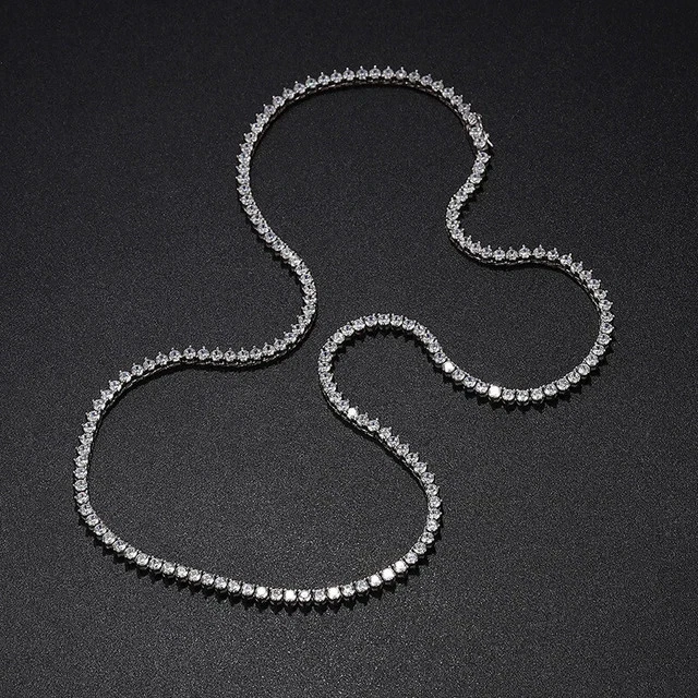 3mm 15 Round Cut Lab Created Tennis Necklace Three Prong 14K White Gold Plated - Imagem 2 de 4