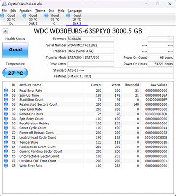 TESTED Western Digital Green 3TB Internal 7200RPM 3.5'' (WD30EURS) LOW POWER COUN