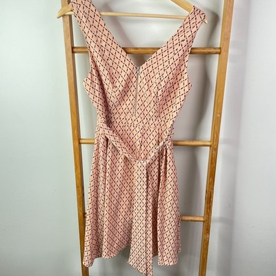 Tokito Dress Womens 8 Peach Geometric Front Zip Fit & Flare Knee Length Lined