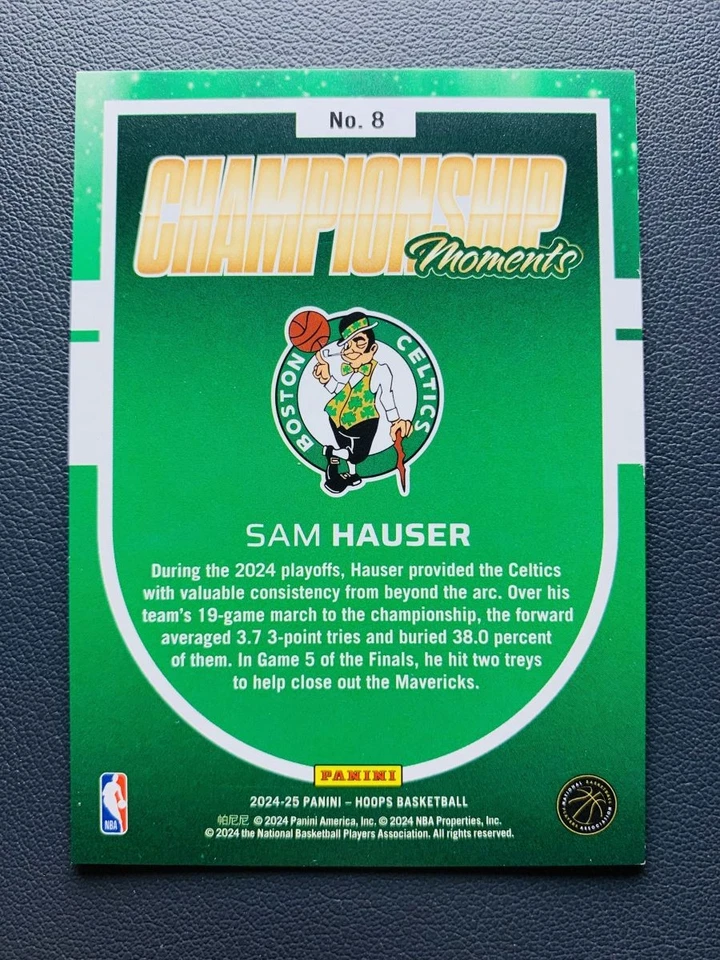 2024-25 Panini NBA Hoops Sam Hauser Championship Moments 52/99 SSP Celtics - Image 2 of 2