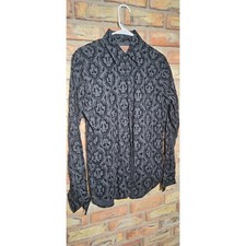 'Vintage Red' mens black/gray "Mudflap Girl" button shirt- velvet- club shirt 