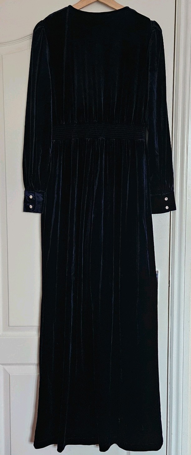 Finery Posie Long Sleeve Wide Leg V-Neck Velvet Jumpsuit, Navy, UK 10