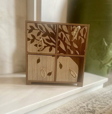 Kleiner Holz Lebensbaum 4 Schubladen Rustikal Schreibtisch Organizer Natur-Themen Dekor
