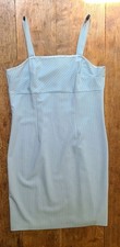 Vtg Y2K Blue Pinstripe Square Neck Mini Dress Thin Straps Empire Waist Sz 14 