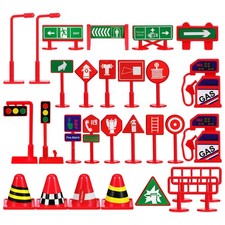 28 Pcs Mini PVC Traffic Sign Toys Street Road Cones and Lights Educational Set