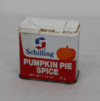 Vintage McCormick Schilling Pumpkin Pie Spice Tin 1.25oz 1977 USA White