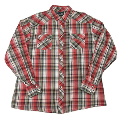 Elixir Men XL Pearl Snap Western Shirt Red Plaid Long Sleeve 100% Cotton Flannel