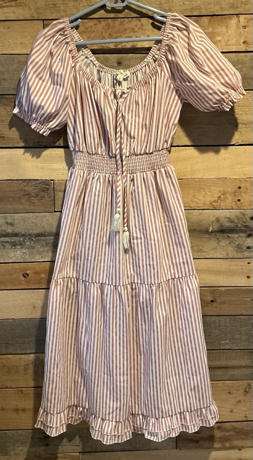 Indigo Rose S Striped Midi Dress Tiered Ruffled Smocked Cottagecore Boho Prairie