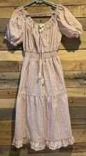 Indigo Rose S Striped Midi Dress Tiered Ruffled Smocked Cottagecore Boho Prairie