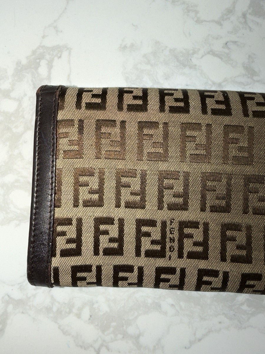 Vintage Fendi Zucchino Canvas Leather Bi-Fold Long Wallet 8M0021