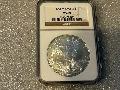 2008 W S$1 American Silver Eagle NGC MS69 Brown Label