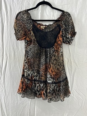 Daytrip Buckle Leopard Cheetah Sheer Top Lace Womens Sz S MobWife Animal Ruffle