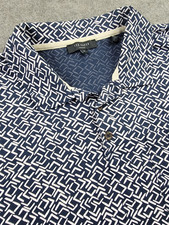 Ted Baker London Shirt Men  s 6 2XL Navy White Geometric Short Sleeve Polo