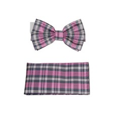 Men Bow Tie/Hankie Formal For Tuxedo or Business Suit BT25 Pink Gray