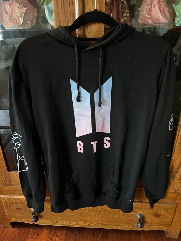 BTS Official Unisex Korean K-Pop Group Logo Black Sweatshirt Hoodie Size Large