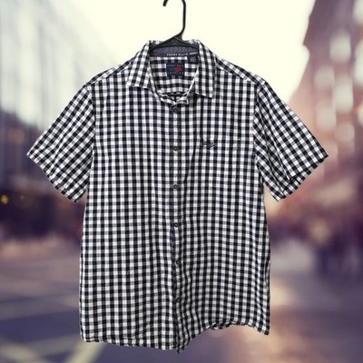 Perry Ellis America Mens Black and White Large Button Up Dress Shirt