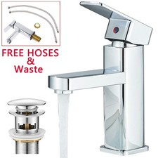 Cloakroom Basin Mixer Tap Chrome Basin Sink Mono Bathroom Tap + Fixings + Waste