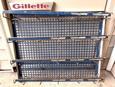 Vintage GILLETTE Advertising Metal Store Display Rack Metal Sign Razors ...