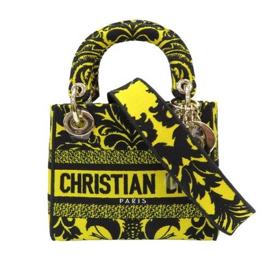 Dior Dior Lady D-Lite Shoulder Handbag Embroidered Canvas Yellow Black