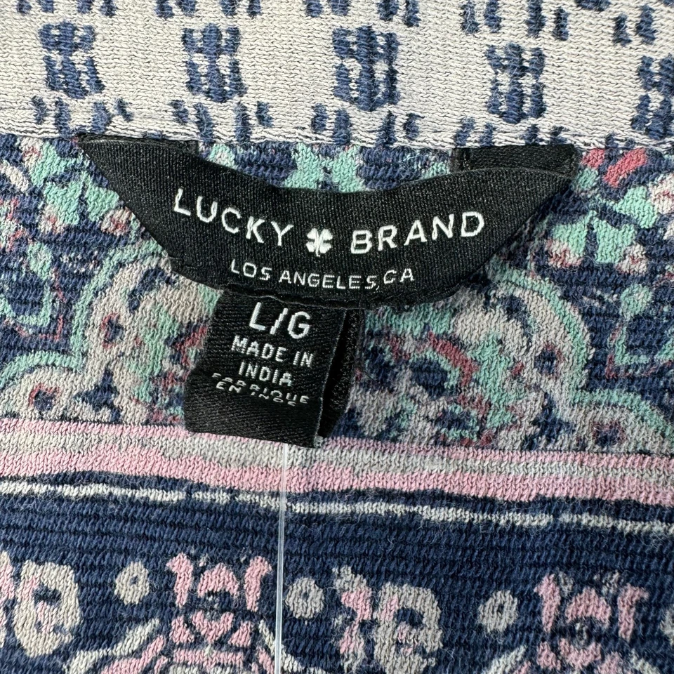 Blusa Camisa Lucky Brand Top Mujer Grande Azul Marino Manga Larga Paisley Boho Nueva con Etiquetas Foto 3 de 4