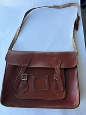 Vintage School Satchel Bag Leather Red / Brown 14x10x3”