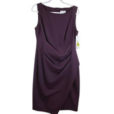 Calvin Klein Sheath Dress Womens 12 Purple Draped Boat Neck Sleeveless CD3C1AH3