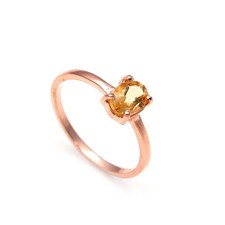Natural Citrine Quartz Oval Cut Ring Solid Silver Rose Gold Jewelry For Lovers