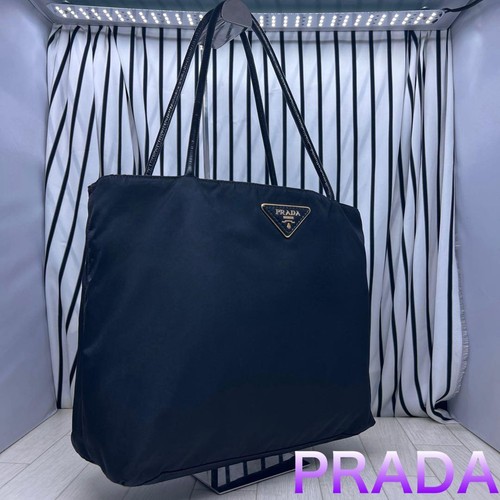 PRADA Black Patent Leather A4 Tote Bag Gold Hardware Authentic Luxury