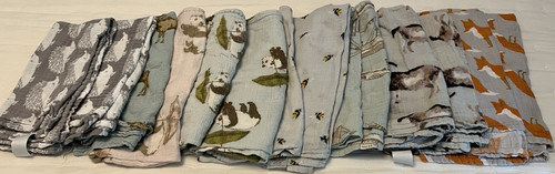 Milkbarn Baby Muslin Burp Cloth Lot Assorted Animal Prints Multicolor 14