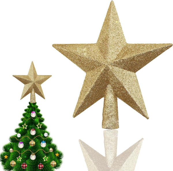 Christbaumspitze Gold Stern – Weihnachtsbaumspitze Glitzer 20Cm | Bruchfeste Tan-image
