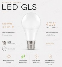 B22 GLS LED Light Bulbs 40W Equivalent 4-6W Cool White 4000K BC Bayonet Frosted