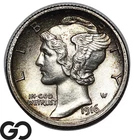 1916 Mercury Dime Full Split Bands, Gem+BU++ FSB Nice Color