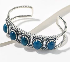 American West Sterling Silver Five-Stone Blue Apatite Cuff Bracelet, 8"
